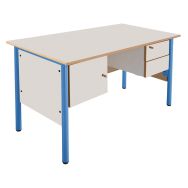 Chaire de professeur,2 tiroirs,1 porte, plateau beige chants alaisés, bleu