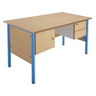 Chaire de professeur,2 tiroirs,1 porte, plateau hêtre chants plaqués, bleu