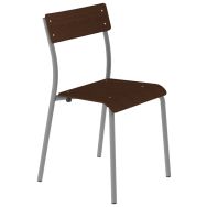 Chaise André 4 pieds T6 assise/dossier wengé piètement gris 9006