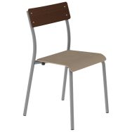 Chaise André 4 pieds T6 assise hêtre dossier wengé piètement gris 9006