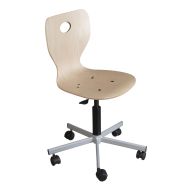 Chaise Informatique Fidjii Coque bois naturel piétement métallique sur Roulettes