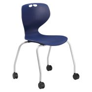 Chaise Mahia2 4 pieds à roulettes acier piètement gris 9006 Taille 6 coque bleue