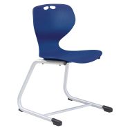 Chaise Mahia2 appui sur table acier piètement gris 9006 Taille 6 coque bleue