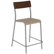 Chaise de bar André H60 assise hêtre dossier wengé piètement gris 9006