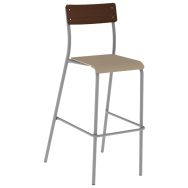 Chaise de bar André H80 assise hêtre dossier wengé piètement gris 9006