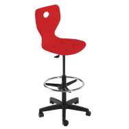 Chaise dessinateur Fidji piétement plastique sur roulettes coque bois rouge