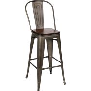 Chaise haute Mill structure métal bronze - assise bois