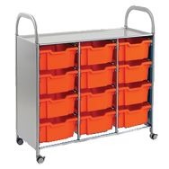 Chariot Callero 3 colonnes 12 bacs H. 15cm rouges-Gratnells