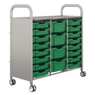 Chariot Callero 3 colonnes 16 bacs H. 7,5 et 4 bacs H.15cm vert-Gratnells