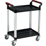 Chariot à plateaux en plastique - 2 plateaux et poignées - Aluminium