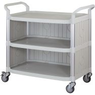 Chariot aluminium 4 roulettes, 3 plateaux - 3 côtés fermés