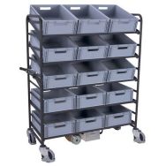 Chariot élec acier L1240 avec 15 bacs norme EU 250kg