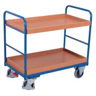 Chariot ergonomique 2 plateaux bois - Barres verticales- Capacité 250 kg