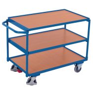 Chariot ergonomique 3 plateaux bois - Barre horizontale - Capacité 250 kg