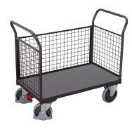 Chariot ergonomique habillage grillagé 400 et 500 kg - 2 dossiers +1 ridelle