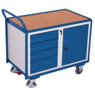 Chariot ergonomique plateau bois - Bloc-coffre - Bloc-tiroirs - 250 Kg