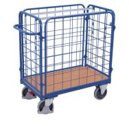 Chariot grillagé bas pour colis avec 4 parois