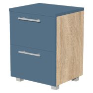 Chevet Identité 2 tiroirs haut.60 cm Chêne/bleu brume