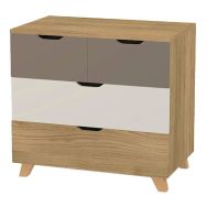 Commode Silphy 4 tiroirs taupe/grès/chêne