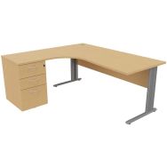 Compact pied L 180x120 retour gauche Hêtre/alu + caisson