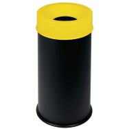 Corbeille noir anti-feu avec couvercle jaune 90L