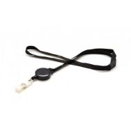 Cordon plat satiné 10 mm avec enrouleur badge - Noir