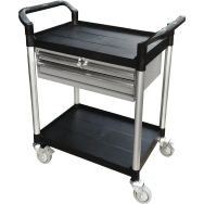 Desserte 250 kg alu 2 plateaux 680x450mm plastique 2 tiroirs