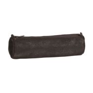 Elba Fourre-Tout Rond 6x21cm à Fermeture Eclair Cuir Huilé Noir