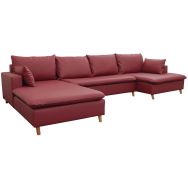 Ens. canapé Milaré+méridienne longue à gauche PVC non feu Lie-de-vin