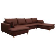 Ensemble canapé Milaré + méridienne longue à droite PVC non feu Brun