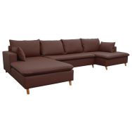 Ensemble canapé Milaré + méridienne longue à gche enduit PVC Brun