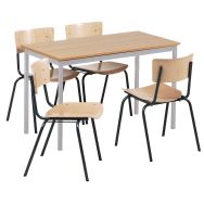 Ensemble cantine - 4 chaises et 1 table- hêtre/gris/noir