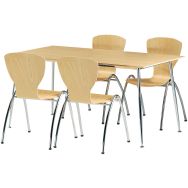 Ensemble cantine Slim 1-Plat méla hêtre-160x74.5x80cm-Hêtre/chromé