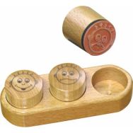Ensemble de 3 tampons de notation sur socle bois