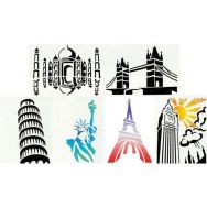 Ensemble de 6 pochoirs monuments en plastique lavable. Format A4