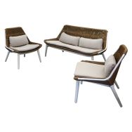 Ensemble détente Como wicker/alu coussins - écru/naturel/blanc