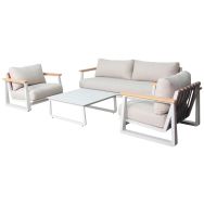 Ensemble détente Leather II teck/alu coussins - beige/crème