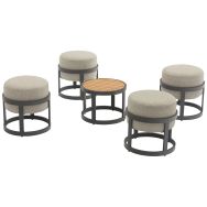 Ensemble détente Totem 4 tabourets 1 table basse teck/alu