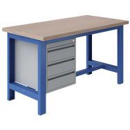 Etabli SI 40 plateau hêtre multiplis + 3 tiroirs Bleu RAL 5015 Sofame
