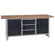 Etabli compact 200x70x80 cm 3 tir 2 portes 7035 Gris/7016 Gris