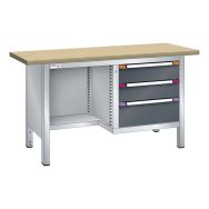Établi compact hêtre 150x70x85 cm 1 étagère 3 tiroirs Thurmetall