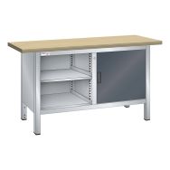Établi compact hêtre 150x70x85 cm 1 porte battante 2 étagères Thurmetall