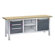 Établi compact hêtre 200x70x85 cm 1 porte battante 1 étagère 4 tiroirs Thurmetall