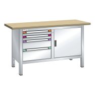 Établi compact multiplex 150x70x84 cm 1 porte battante  4 tiroirs Thurmetall