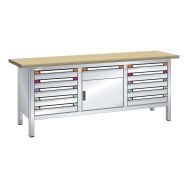 Établi compact multiplex 200x70x84 cm 1 porte battante 11 tiroirs Thurmetall