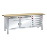 Établi compact multiplex 200x70x84 cm 2 portes battantes 7 tiroirs Thurmetall