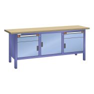 Établi compact multiplex 200x70x84 cm 3 portes battantes 2 tiroirs Thurmetall