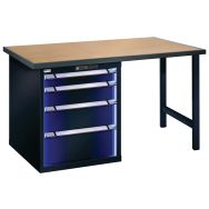 Etabli et poste de travail Blue Line Softclose plateau hêtre 4 tiroirs