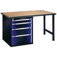 Etabli et poste de travail Blue Line plateau hêtre 4 tiroirs