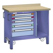 Établi mobile hêtre 100x70x88 cm 1 porte, 5 tiroirs (2x75/2x10/1x15)